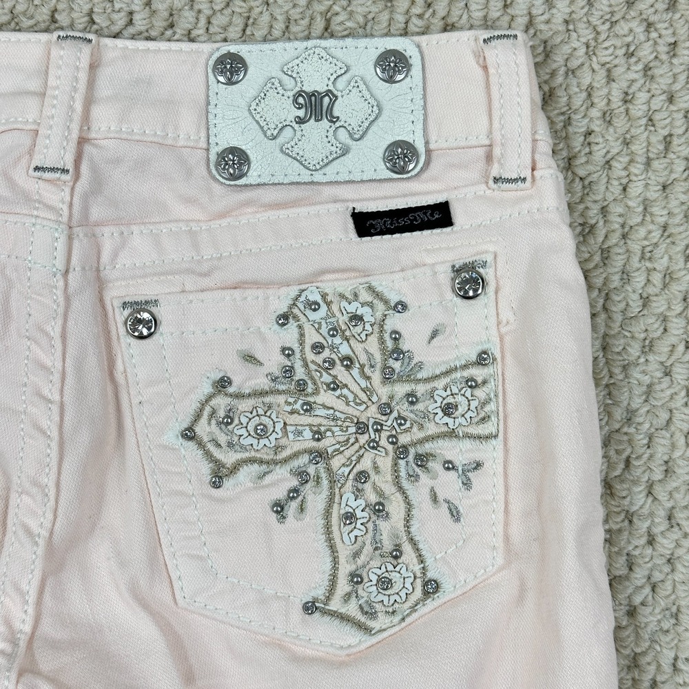 Miss Me Jeans Womens 26 Bubble Gum Pink Skinny Embroidered Rhinestone Cross - Picture 2 of 16